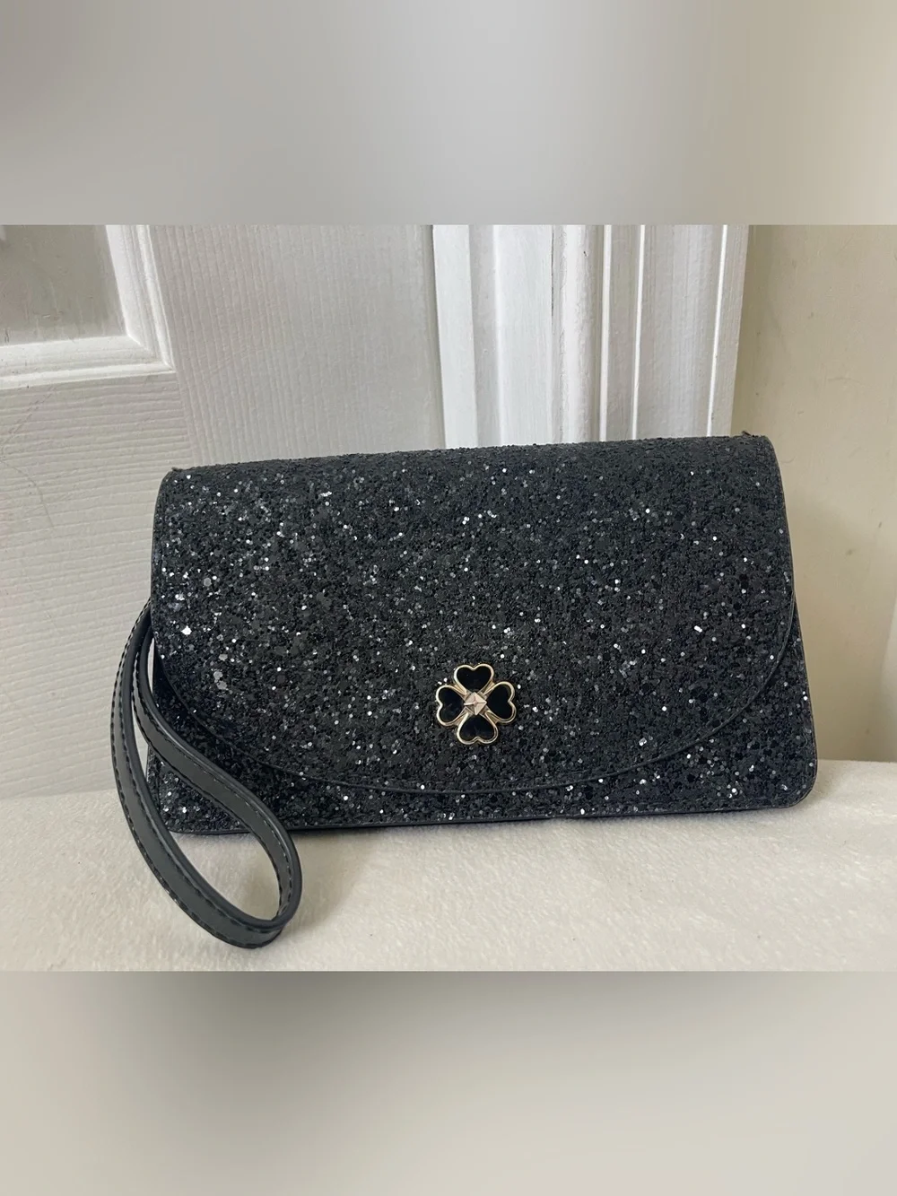 kate spade Black Glitter Wristlet Clutch